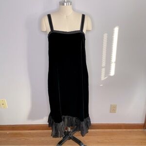 Pure DKNY Y2K- Velvet and Silk Tube Dress - Black- Ruffled Hem- Size 8- NWT